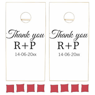 Thank you add couple name initial letter text date cornhole set
