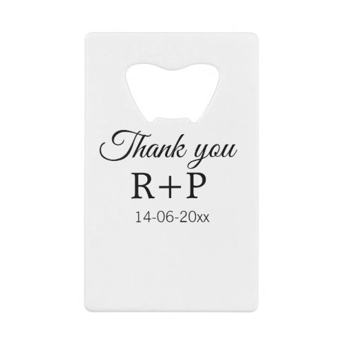 Thank you add couple name initial letter text date credit card bottle opener