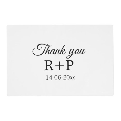 Thank you add couple name initial letter text date placemat