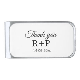 Thank you add couple name initial letter text date silver finish money clip