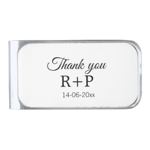 Thank you add couple name initial letter text date silver finish money clip
