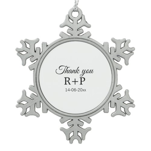 Thank you add couple name initial letter text date snowflake pewter christmas ornament