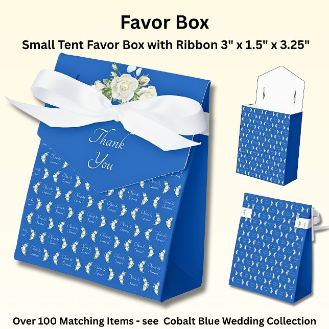 Thank You, & Add Your Names Cobalt Blue & White Favor Boxes (Creator Uploaded)