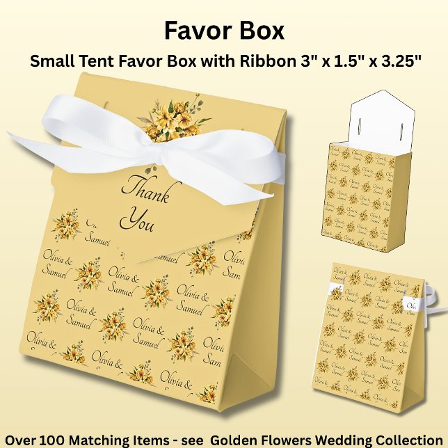 Thank You, & Add Your Names Golden Flowers Favor Boxes (Creator Uploaded)