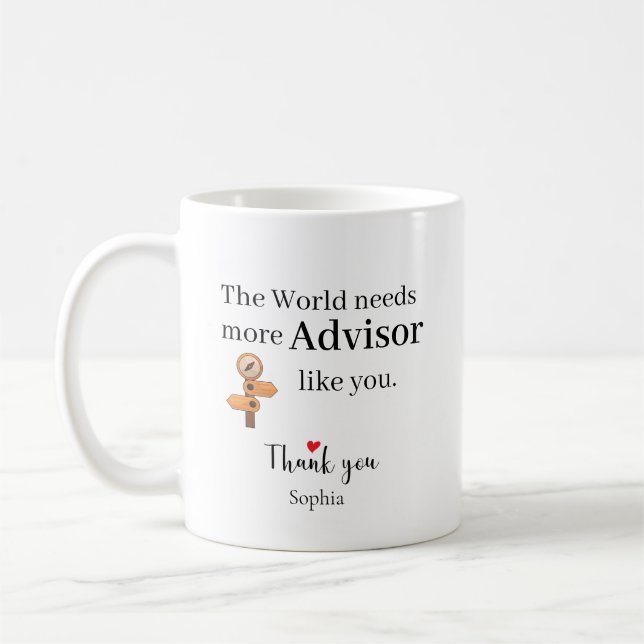 Thank You Advisor — Custom Name Coffee Mug (Left)
