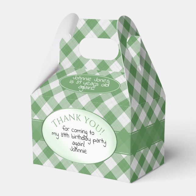 Thank You Again Green Gingham Checks Pattern Favor Boxes (Front Side)