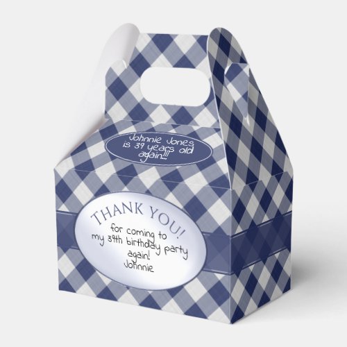 Thank You Again Navy Blue Gingham Checks Pattern Favor Boxes