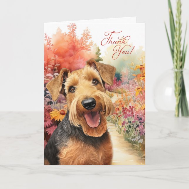 Thank You Airedale Terrier Dog Wildflower Garden Card (Front)