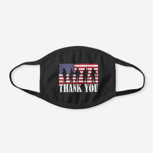 Thank You American Flag Soldiers Veterans Black Cotton Face Mask