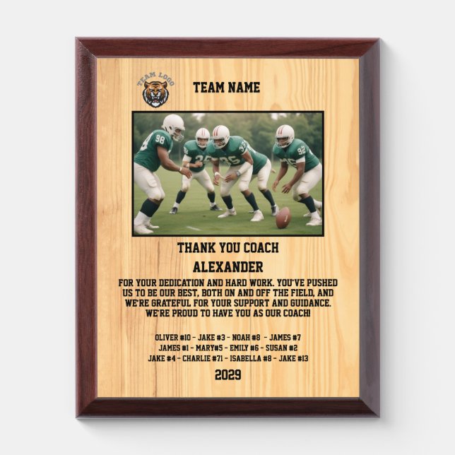 Thank You American Football Coach & Custom Photo Award Plaque (Vertical)