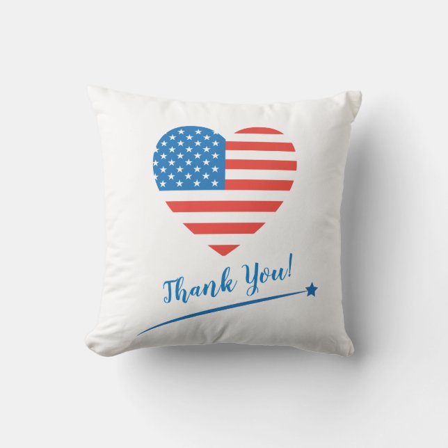 Thank You - American USA Flag Heart Fireworks Throw Pillow (Front)