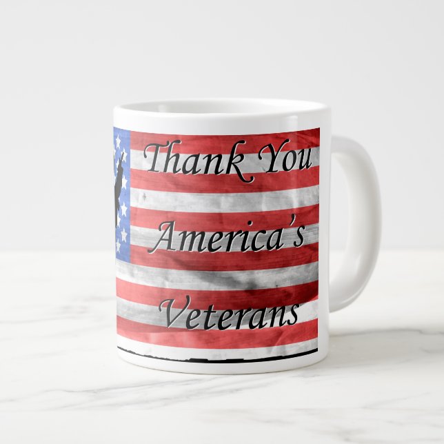 Thank You America's Veterans with Flag and Soldier Giant Coffee Mug (Front Right)