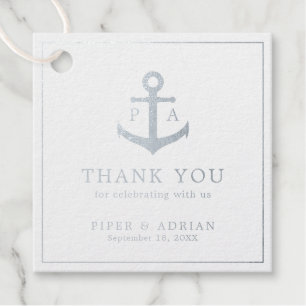 Thank You Anchor Nautical Wedding Silver Foil Favor Tags