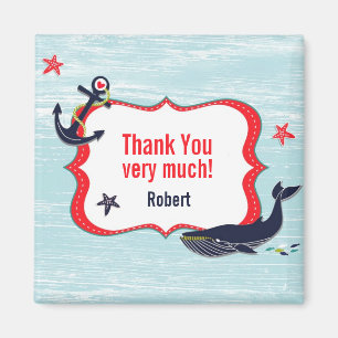 Thank You Anchor Whale Birthday Magnet
