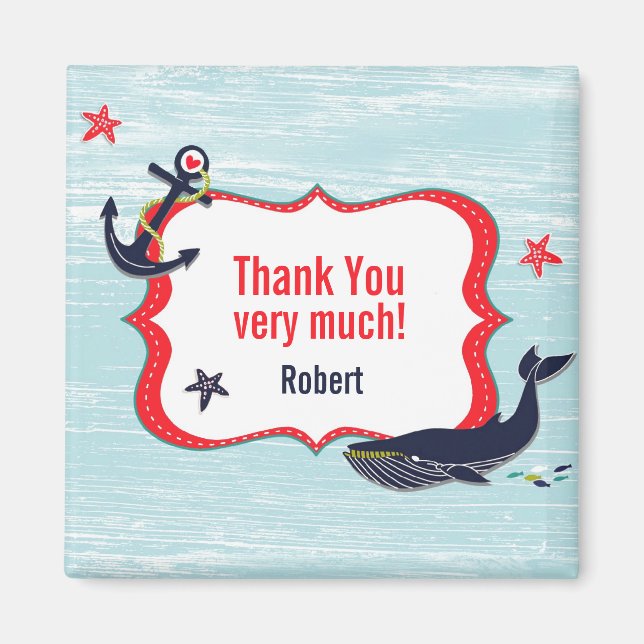 Thank You Anchor Whale Birthday Magnet (Front)