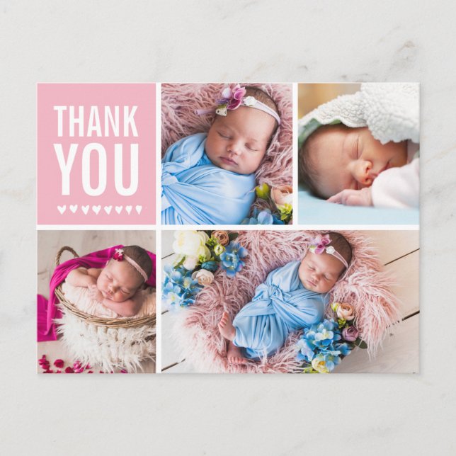 Thank You and Birth Announcement Photo Collage Postcard (Front)