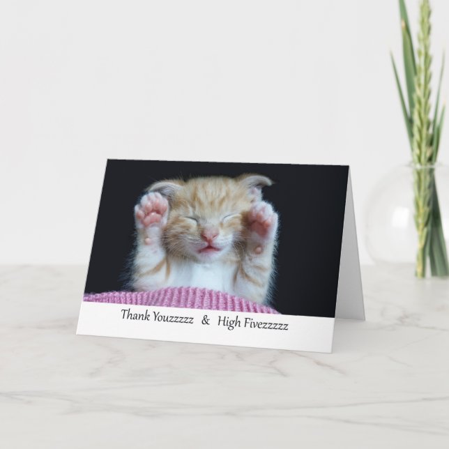 Thank You and High Five, Sleeping Kitten Card (Front)