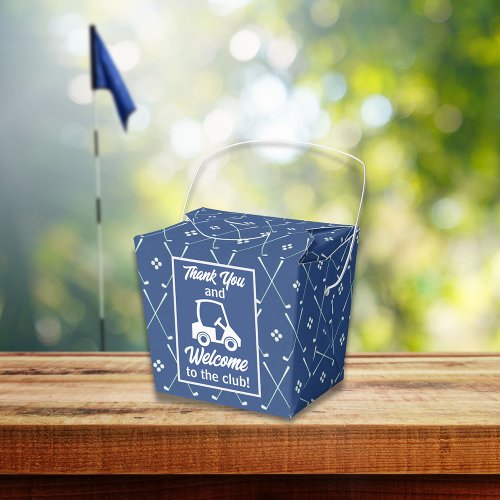 Thank You and Welcome Golf Cart Blue Pattern Favor Boxes