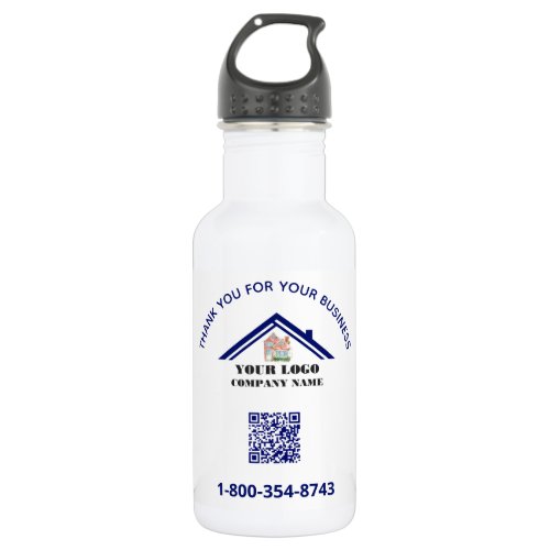 Thank You and Your Business Logo QR Code     Stainless Steel Water Bottle