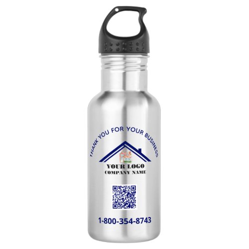 Thank You and Your Business Logo QR Code Stainless Steel Water Bottle