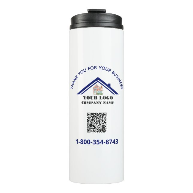Thank You and Your Business Logo QR Code Thermal Tumbler (Front)