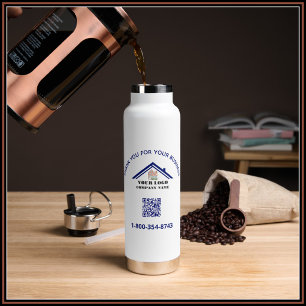 Thank You and Your Business Logo QR Code Water Bottle