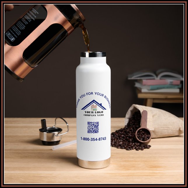 Thank You and Your Business Logo QR Code Water Bottle (Creator Uploaded)