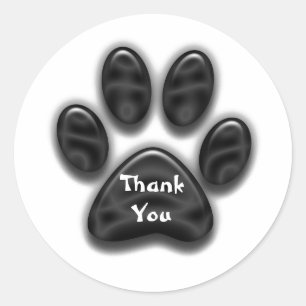 Thank You Animal Lover Black Paw Print Thanks Classic Round Sticker