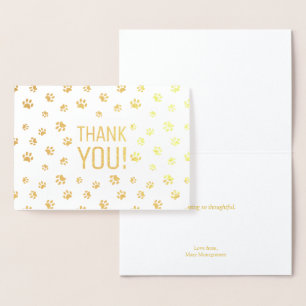 Thank You Animal Paw Prints Gold Foil Card