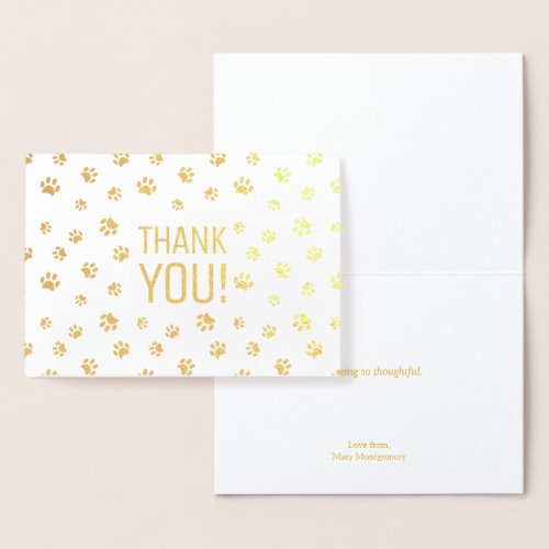 Thank You  Animal Paw Prints Gold Foil Card