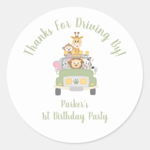 Thank You Animal Safari 1st Birthday Party Classic Round Sticker