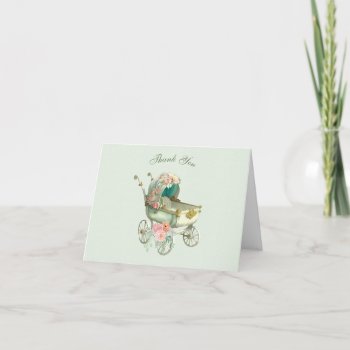 Thank You Antique Carriage Green Gingham Roses by nawnibelles at Zazzle