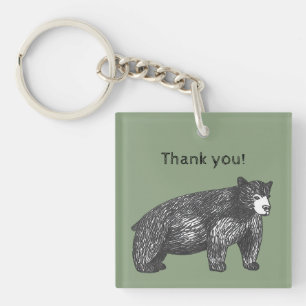 Thank You Appreciation Artistic Black Bear Keychain
