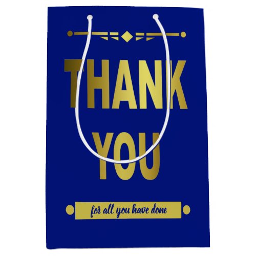 Thank You Appreciation Blue Gold Typography Medium Gift Bag