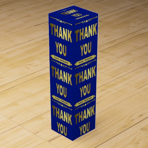 Thank You Appreciation Blue Gold Typography  Wine  Wine Box