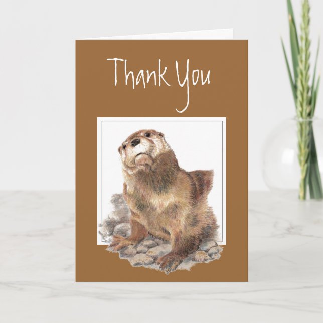 Thank You, Appreciation, Cute River Otter, Animal Thank You Card (Front)