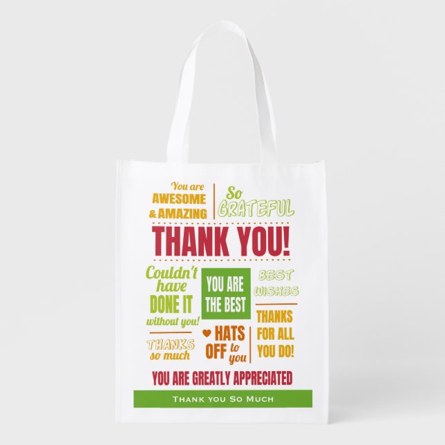Thank You Appreciation Green Message Grocery Bag (Front)