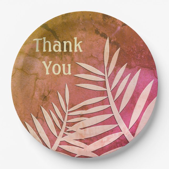 Thank You Appreciation Meal Pink Leaf Silhouette Paper Plates (Front)