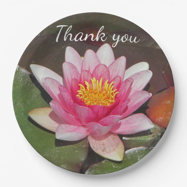 Thank You Appreciation Meal Pink Water Lily Paper Plates (Front)