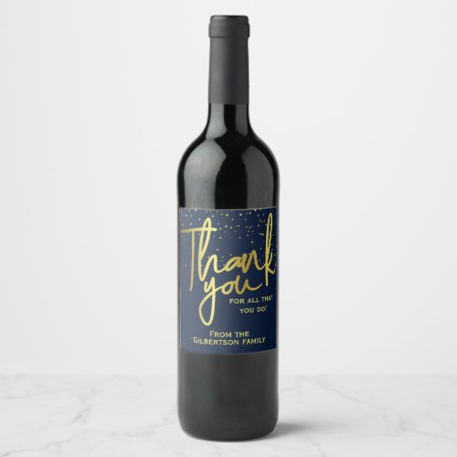 Thank You Appreciation Navy Gold Wine Label