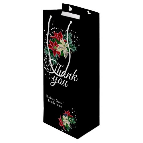 Thank You Appreciation Poinsettia Floral Black Wine Gift Bag