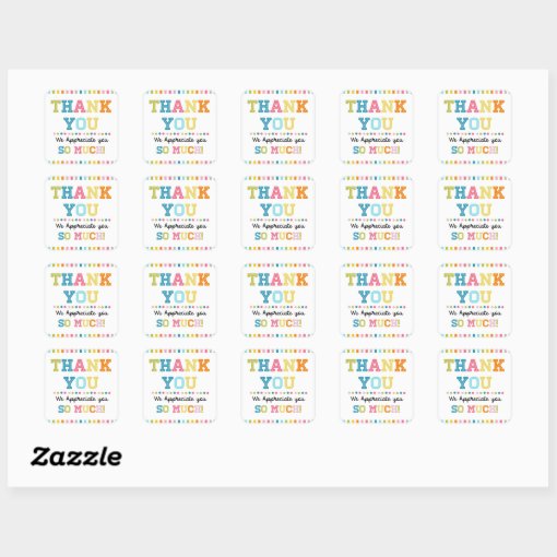 Thank you appreciation square sticker | Zazzle