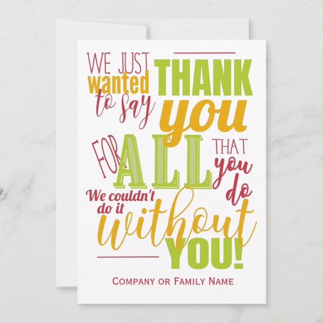 Thank You Appreciation Thanks Message Card (Front)