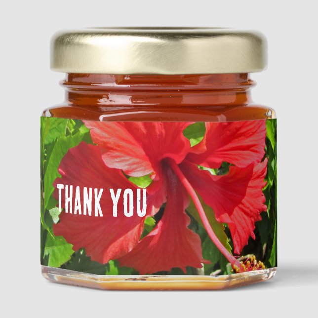 Thank You Appreciation Tropical Flower Pink Floral Honey Jar Favors (Front)