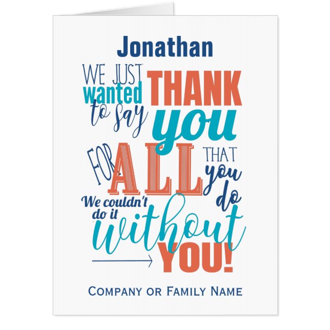Thank You Appreciation Typography Thanks Message Card (Front)