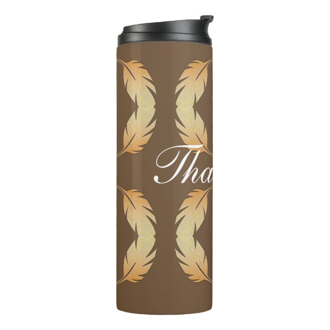 Thank You Appreciation Unique Feather Pattern Thermal Tumbler (Rotated Left)