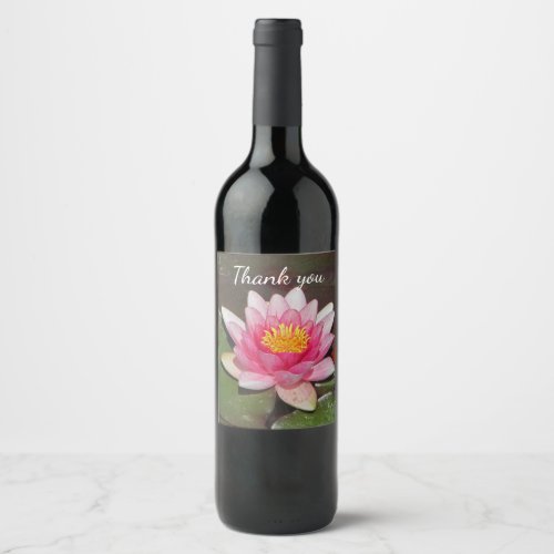 Thank You Appreciation Water Lily Floral Photo Wine Label