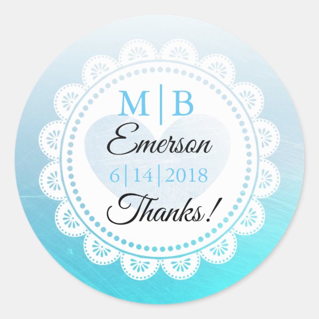 Thank YOU Aqua Blue Personalized Wedding Stickers (Front)