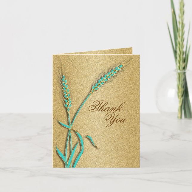 "Thank you" aqua gold wedding template (Front)