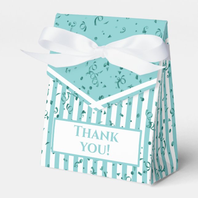 Thank You - Aqua/White Simple Stripes Pattern Favor Boxes (Front Side)